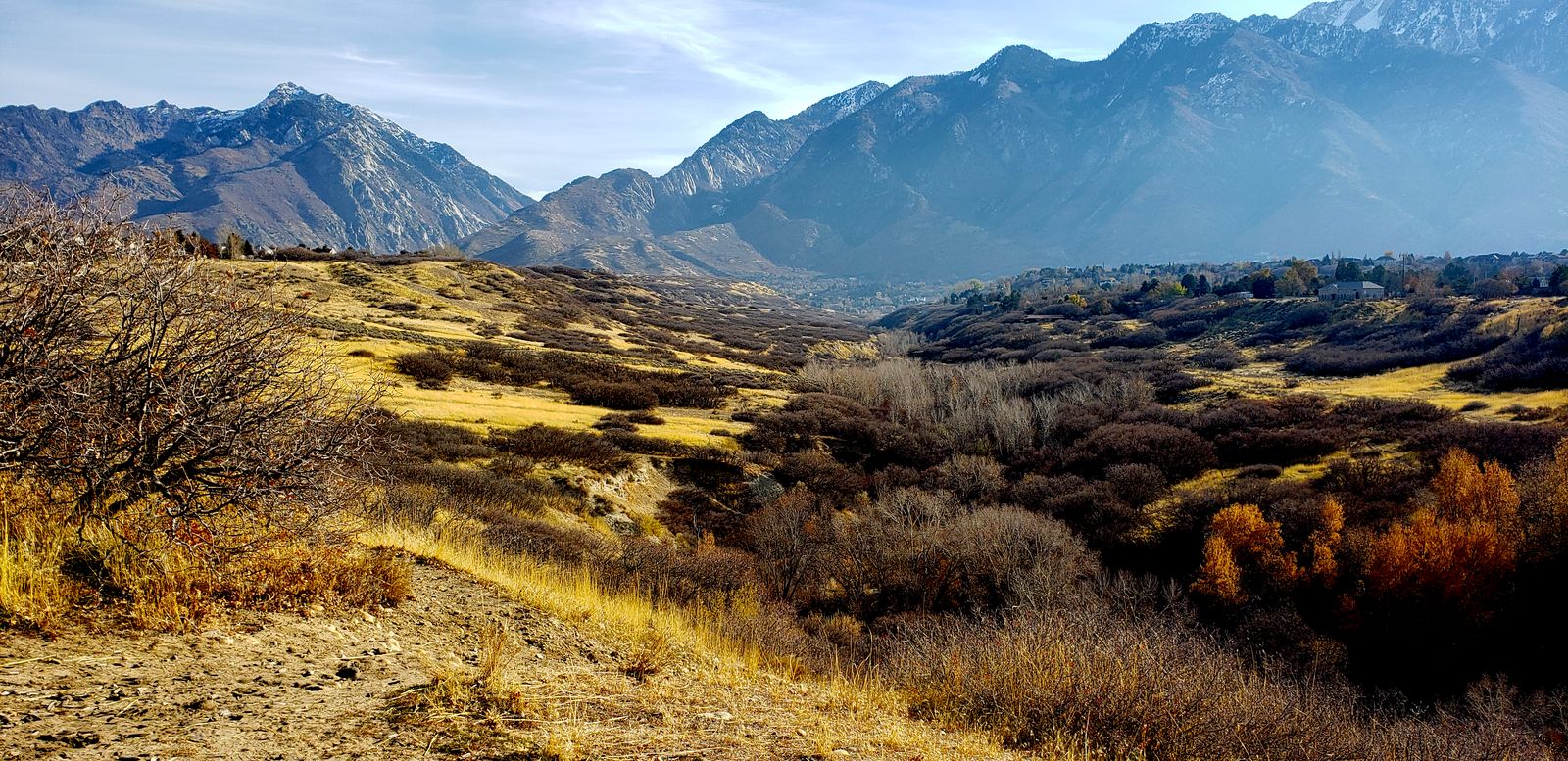 Autumn foothills against the mountains